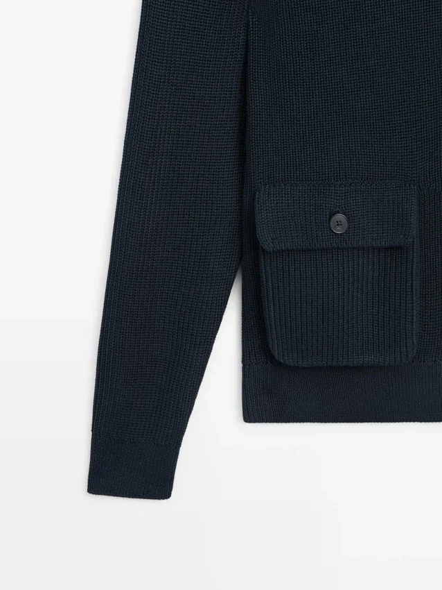 Katoenen gebreide Vesttrui met zakken Katoenen gebreide Vesttrui met zakken