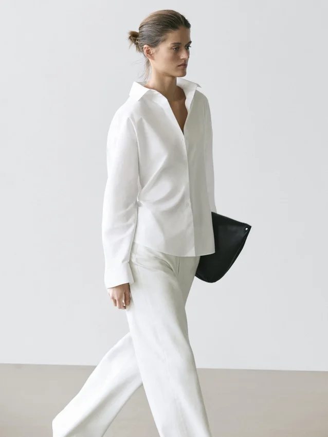 Katoenen popeline overhemd met coupenaden Katoenen popeline overhemd met coupenaden