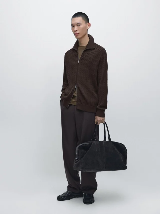 Katoenen vesttrui met kabelpatroon en rits Katoenen vesttrui met kabelpatroon en rits