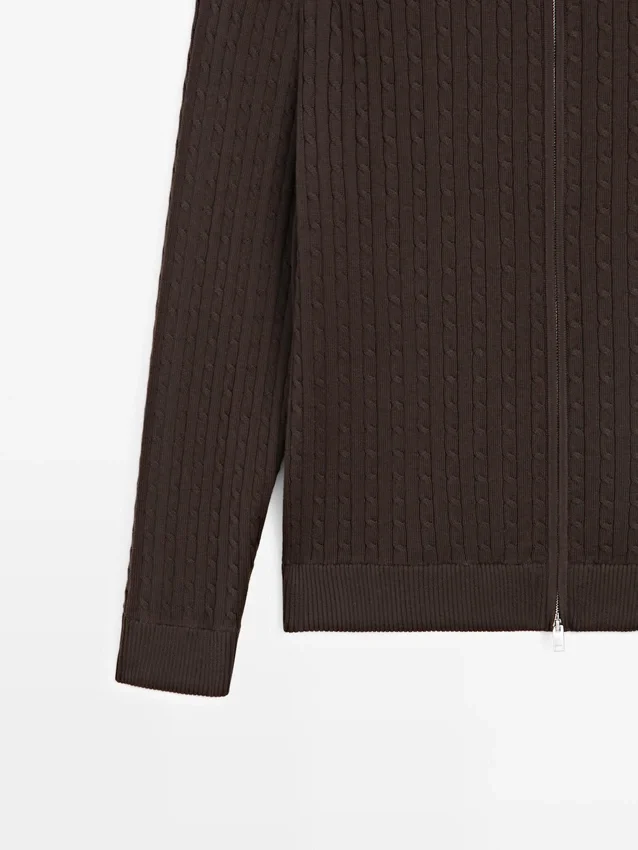 Katoenen vesttrui met kabelpatroon en rits Katoenen vesttrui met kabelpatroon en rits