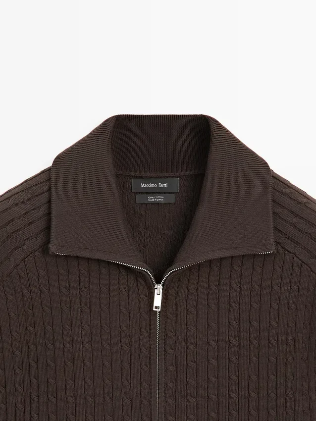 Katoenen vesttrui met kabelpatroon en rits Katoenen vesttrui met kabelpatroon en rits