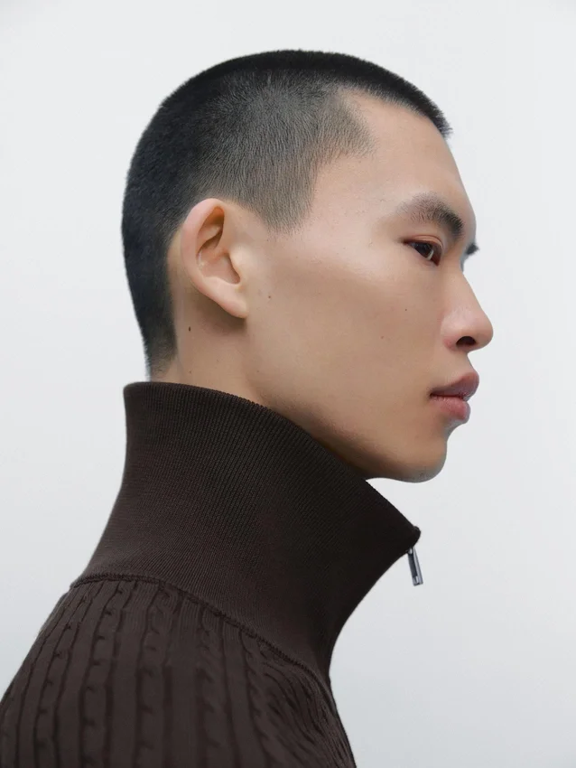 Katoenen vesttrui met kabelpatroon en rits Katoenen vesttrui met kabelpatroon en rits