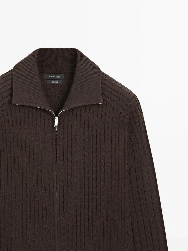 Katoenen vesttrui met kabelpatroon en rits Katoenen vesttrui met kabelpatroon en rits