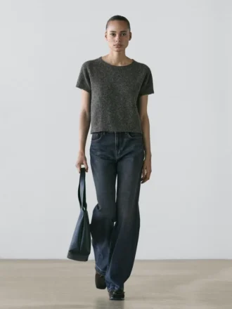 Korte gebreide trui van alpaca en wol