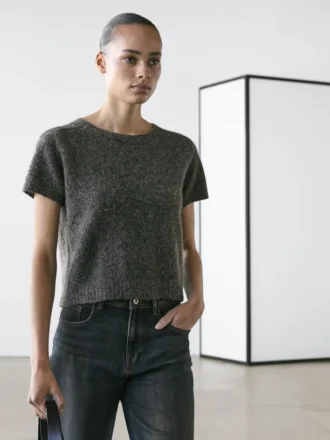 Korte gebreide trui van alpaca en wol