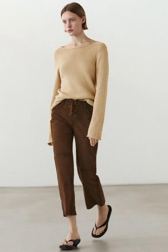 Korte suède leren broek met trekkoorden Korte suède leren broek met trekkoorden