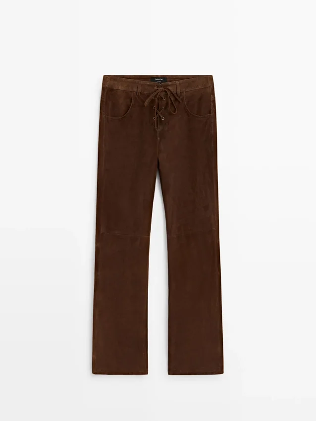 Korte suède leren broek met trekkoorden Korte suède leren broek met trekkoorden