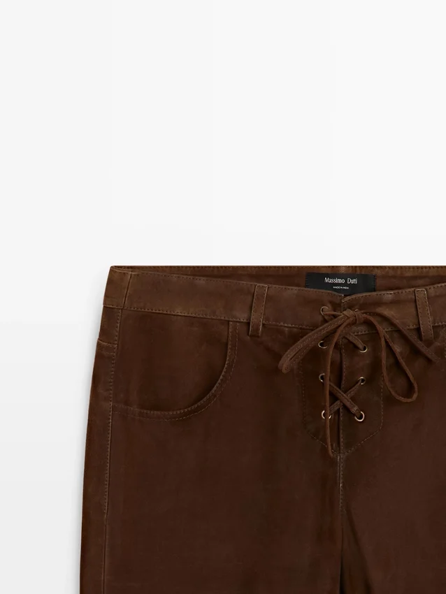 Korte suède leren broek met trekkoorden Korte suède leren broek met trekkoorden