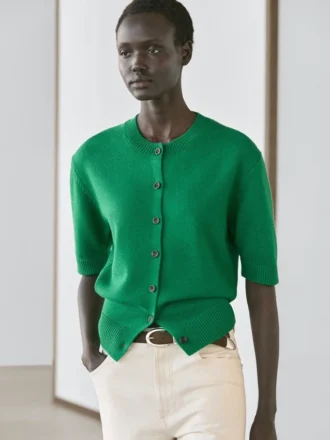 Kortmouwig gebreid vest van katoenmix