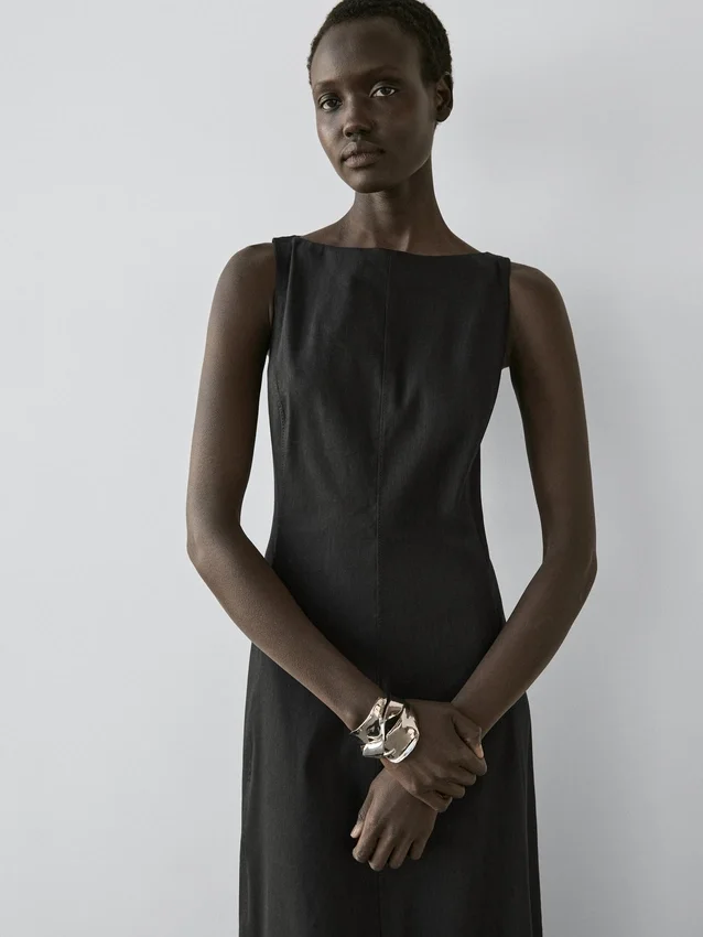 Lange, soepel vallende jurk van linnenmix Lange, soepel vallende jurk van linnenmix