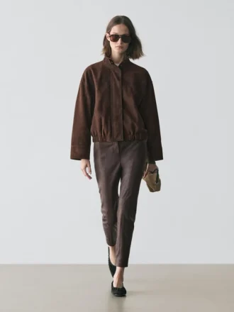 Legging van nappaleer met elastische details