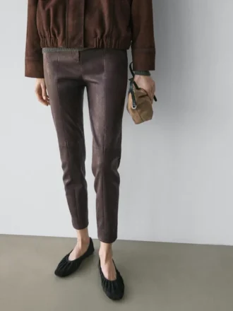 Legging van nappaleer met elastische details