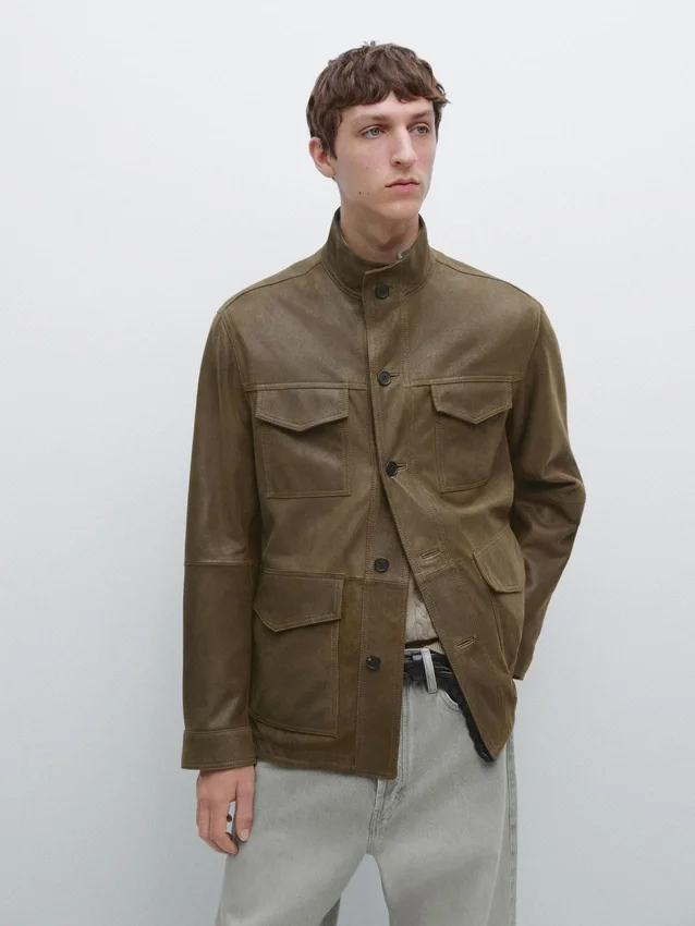 Leren jas van geitenleer met verouderd effect Leren jas van geitenleer met verouderd effect