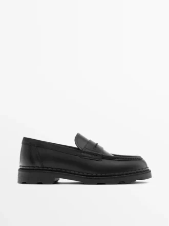 Leren loafers met trackzool en penny-riempje