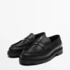 Leren loafers met trackzool en penny-riempje Leren loafers met trackzool en penny-riempje