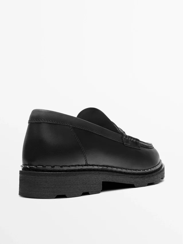 Leren loafers met trackzool en penny-riempje Leren loafers met trackzool en penny-riempje