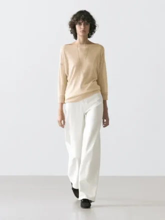 Lichtgewicht T-shirt van een wol- en linnenmix