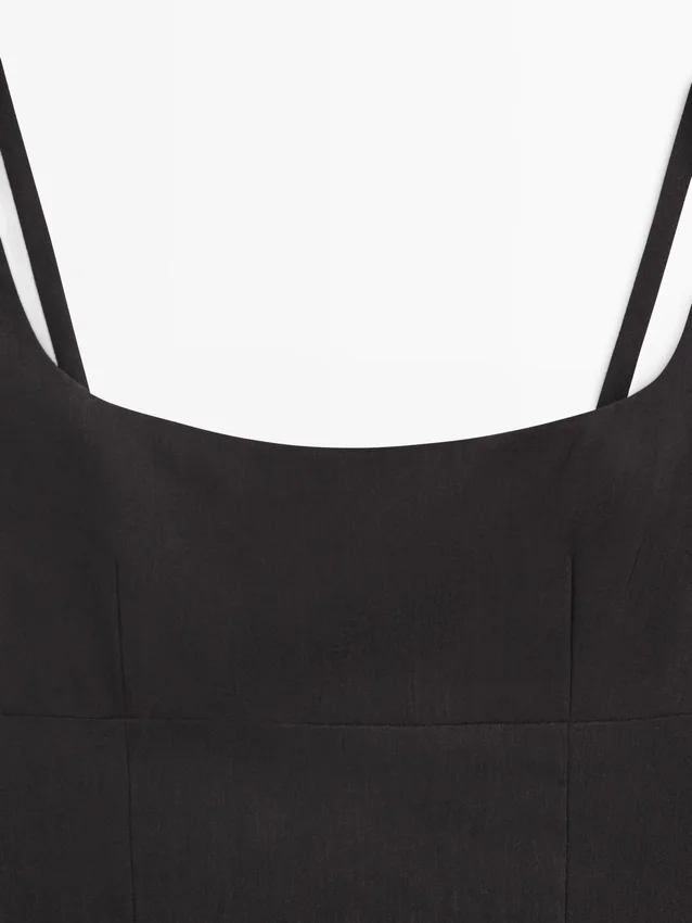 Linnen midi-jurk met bandjes Linnen midi-jurk met bandjes