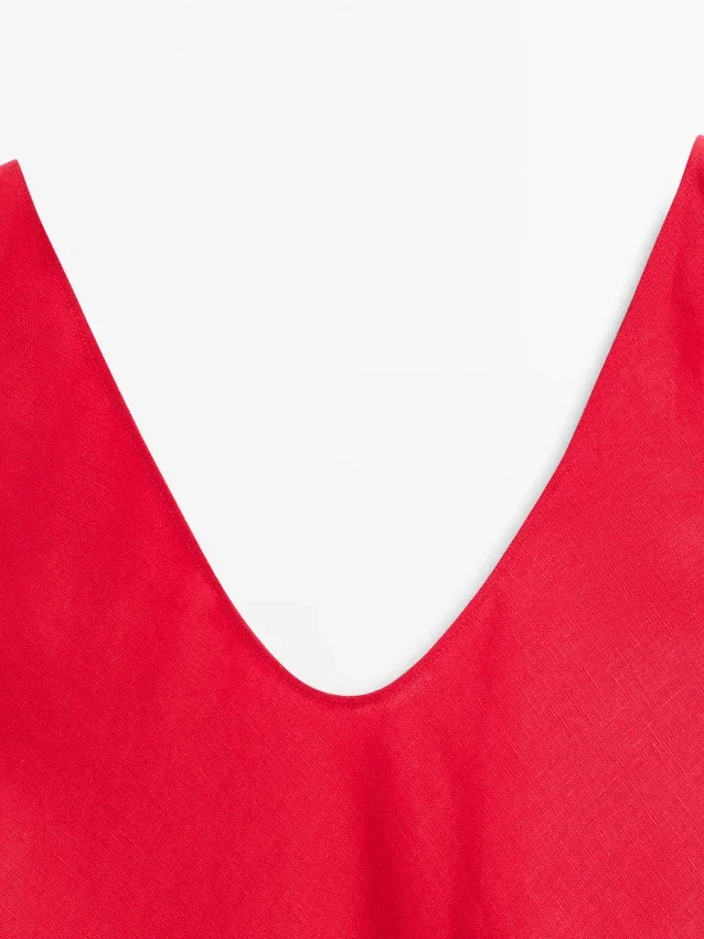 Linnen midi-jurk met bandjes Linnen midi-jurk met bandjes