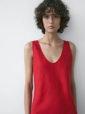 Linnen midi-jurk met bandjes