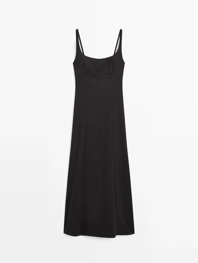 Linnen midi-jurk met bandjes Linnen midi-jurk met bandjes