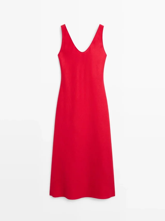 Linnen midi-jurk met bandjes Linnen midi-jurk met bandjes