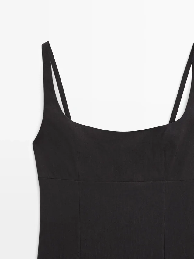 Linnen midi-jurk met bandjes Linnen midi-jurk met bandjes