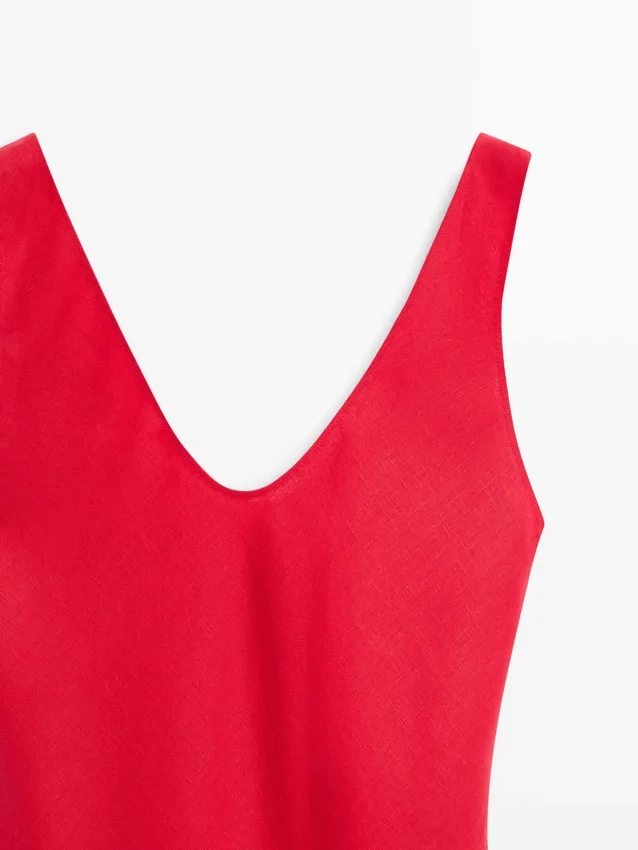 Linnen midi-jurk met bandjes Linnen midi-jurk met bandjes