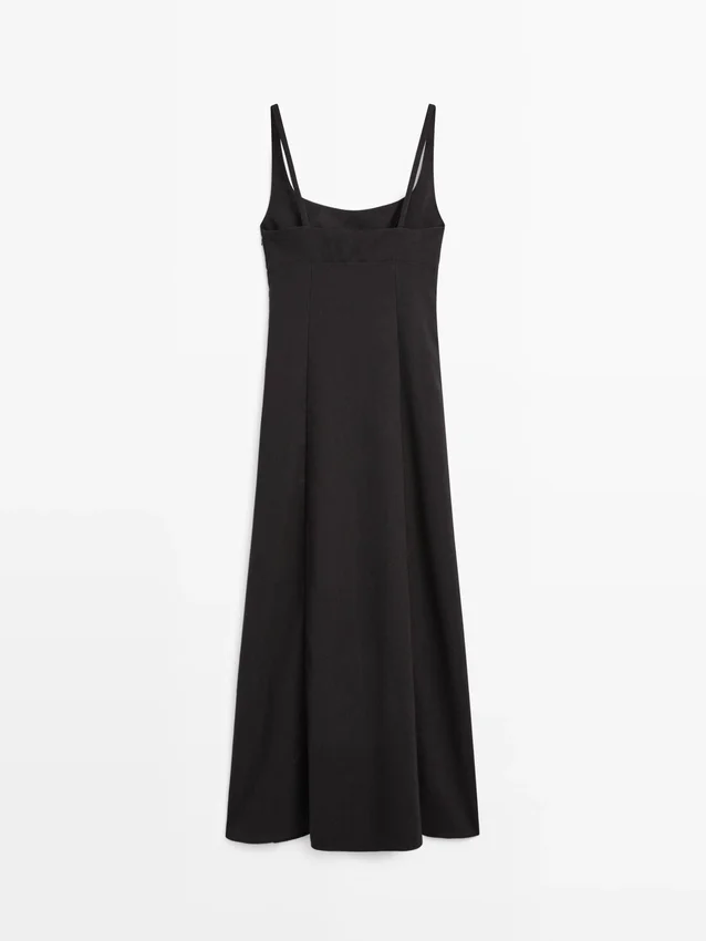 Linnen midi-jurk met bandjes Linnen midi-jurk met bandjes