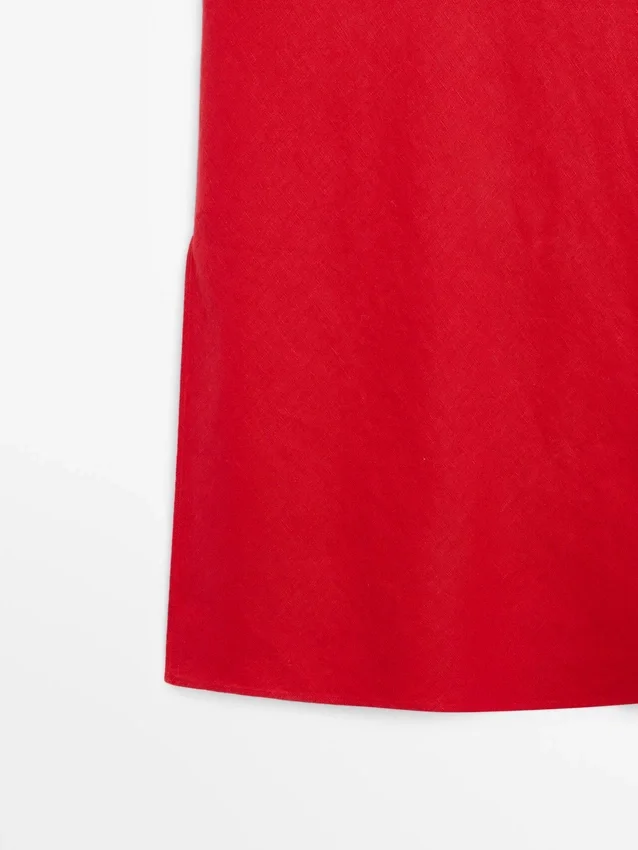 Linnen midi-jurk met rechte halslijn Linnen midi-jurk met rechte halslijn