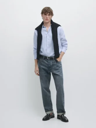 Linnen overhemd met gestreepte details en normale pasvorm