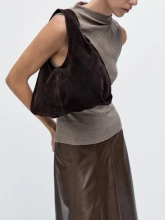 Middelgrote dameshandtas van gespleten leer