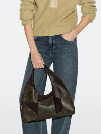 Middelgrote patchwork tas van suède
