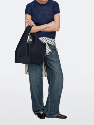 Middelgrote shopper van gespleten leer