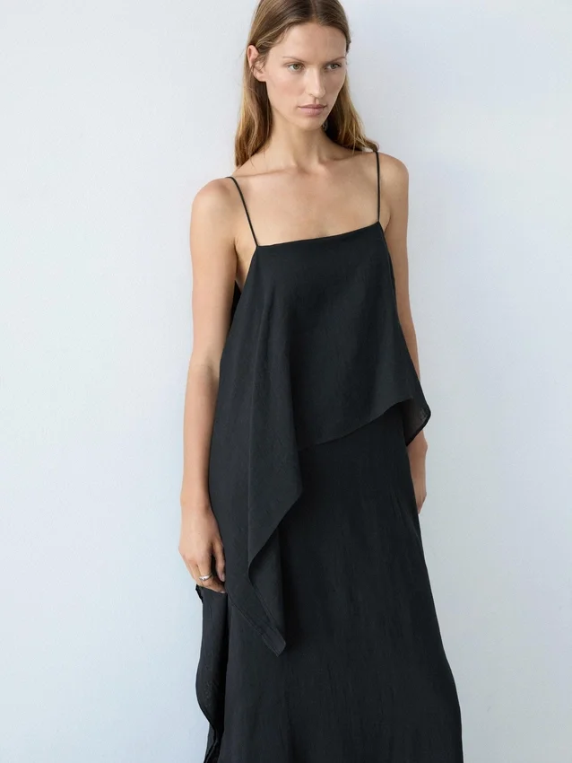 Midi-jurk met asymmetrische ruches Midi-jurk met asymmetrische ruches