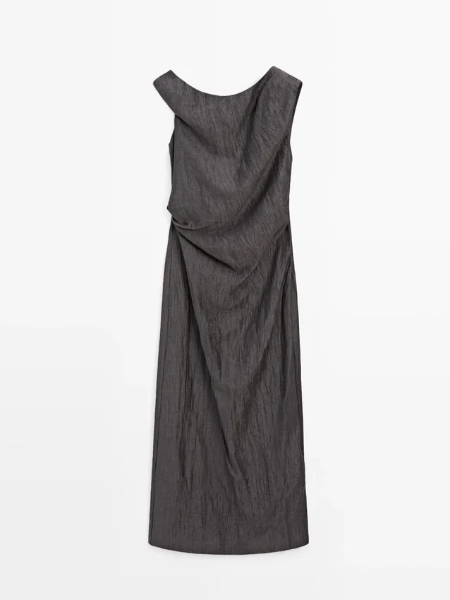 Midi-jurk met geplooide schouderdetails Midi-jurk met geplooide schouderdetails