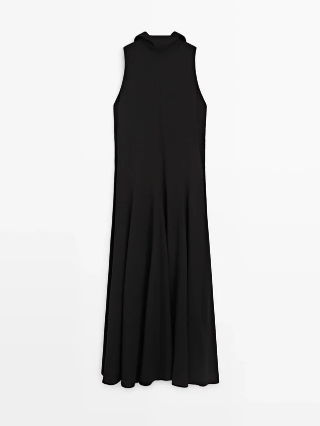 Midi-jurk met halternek en strikdetail Midi-jurk met halternek en strikdetail