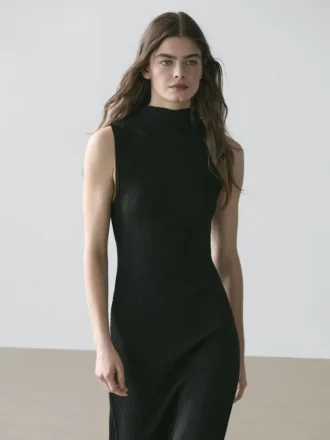 Midi-jurk met plooien en ruches