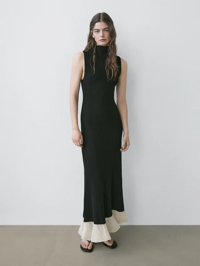 Midi-jurk met plooien en ruches Midi-jurk met plooien en ruches