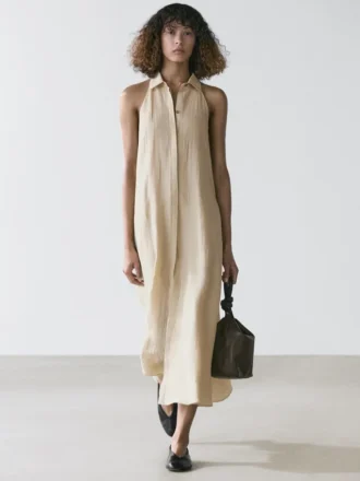 Midi-jurk met polokraag van linnenmix