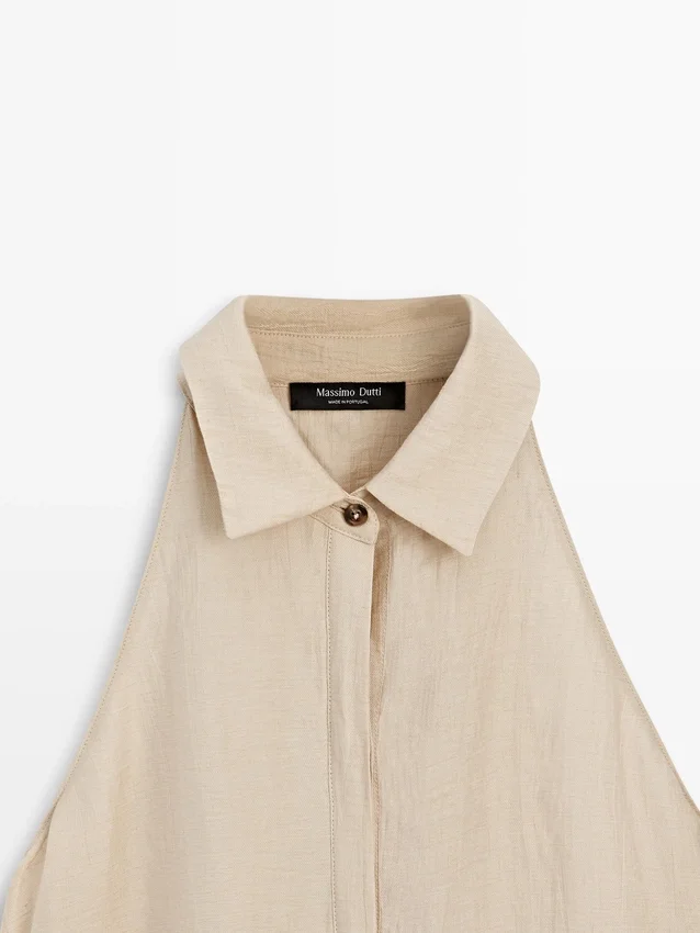 Midi-jurk met polokraag van linnenmix Midi-jurk met polokraag van linnenmix