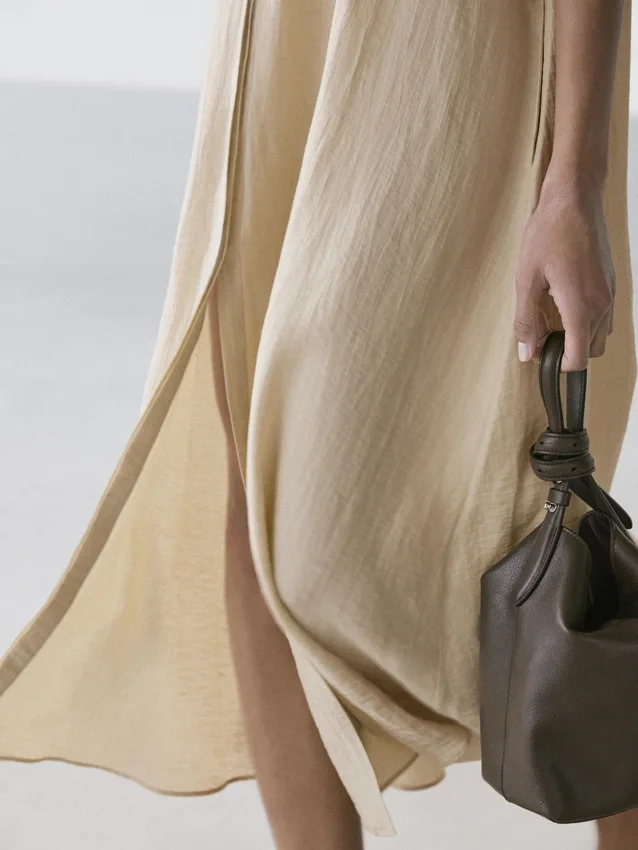 Midi-jurk met polokraag van linnenmix Midi-jurk met polokraag van linnenmix