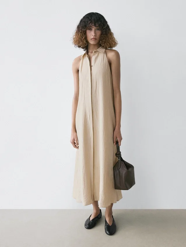 Midi-jurk met polokraag van linnenmix Midi-jurk met polokraag van linnenmix