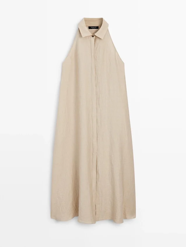 Midi-jurk met polokraag van linnenmix Midi-jurk met polokraag van linnenmix