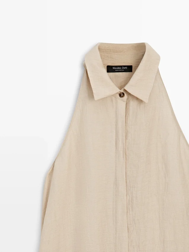 Midi-jurk met polokraag van linnenmix Midi-jurk met polokraag van linnenmix