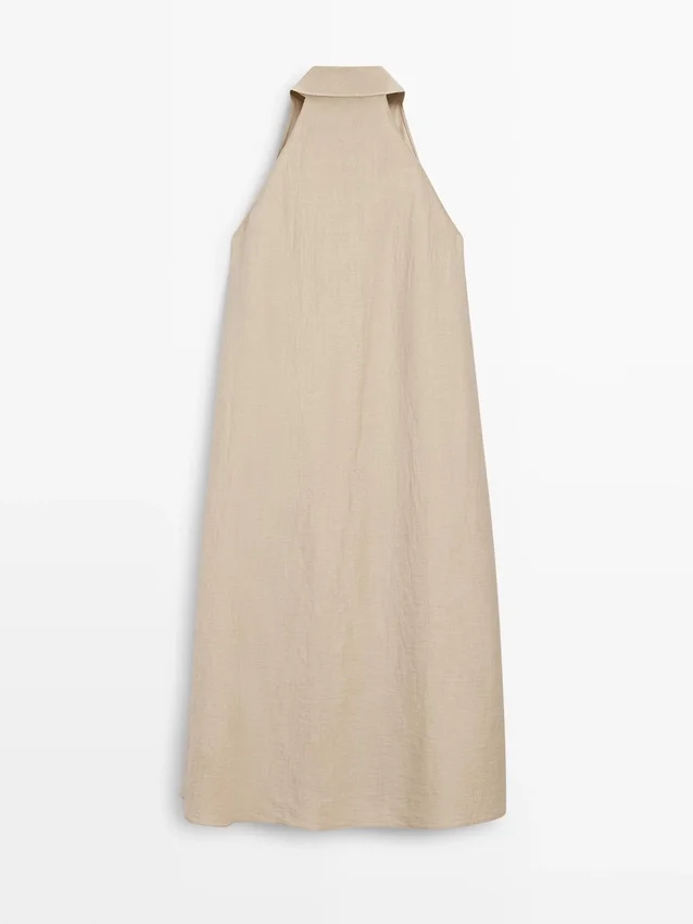 Midi-jurk met polokraag van linnenmix Midi-jurk met polokraag van linnenmix