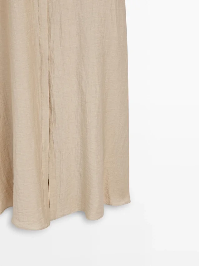 Midi-jurk met polokraag van linnenmix Midi-jurk met polokraag van linnenmix
