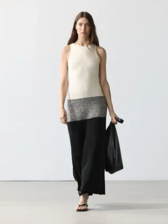 Midi-jurk van 100% katoen met contrasterende gebreide details