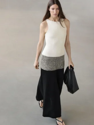 Midi-jurk van 100% katoen met contrasterende gebreide details