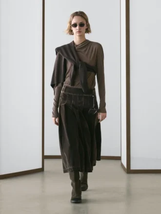 Midi-rok van geflockte denim met boxplooien